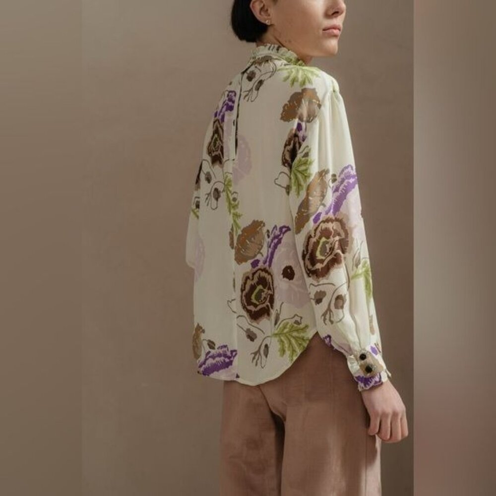 No.6 THOMAS TOP 100% SILK GEORGETTE LONG SLEEVE PISTACHIO 0 - Picture 3 of 9